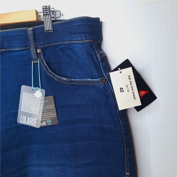 Lularoe High Rise Slim Straight Jean 42 (22-23W) Magic Waist Medium Wash Stretch - Picture 3 of 9